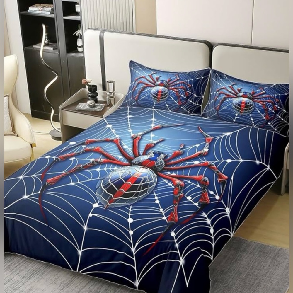 Manfei Spider Web 3Pc Queen Sz Cotton Duvet Cover & 2 Pillowcases(No Comforter)